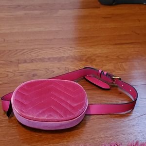 Pink velour belt bag with gold chain.  Never used